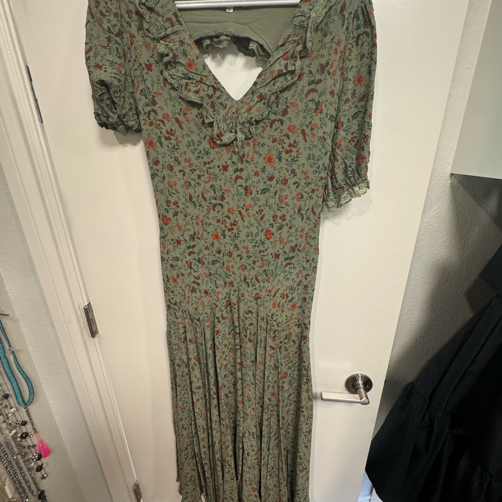 Reformation Sage Floral Long Sleeve Dress